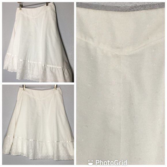 White Circle Mini Skirt Swiss Dot Eyelet Kawaii Lolita Swing Twirly Feminine - Picture 3 of 11